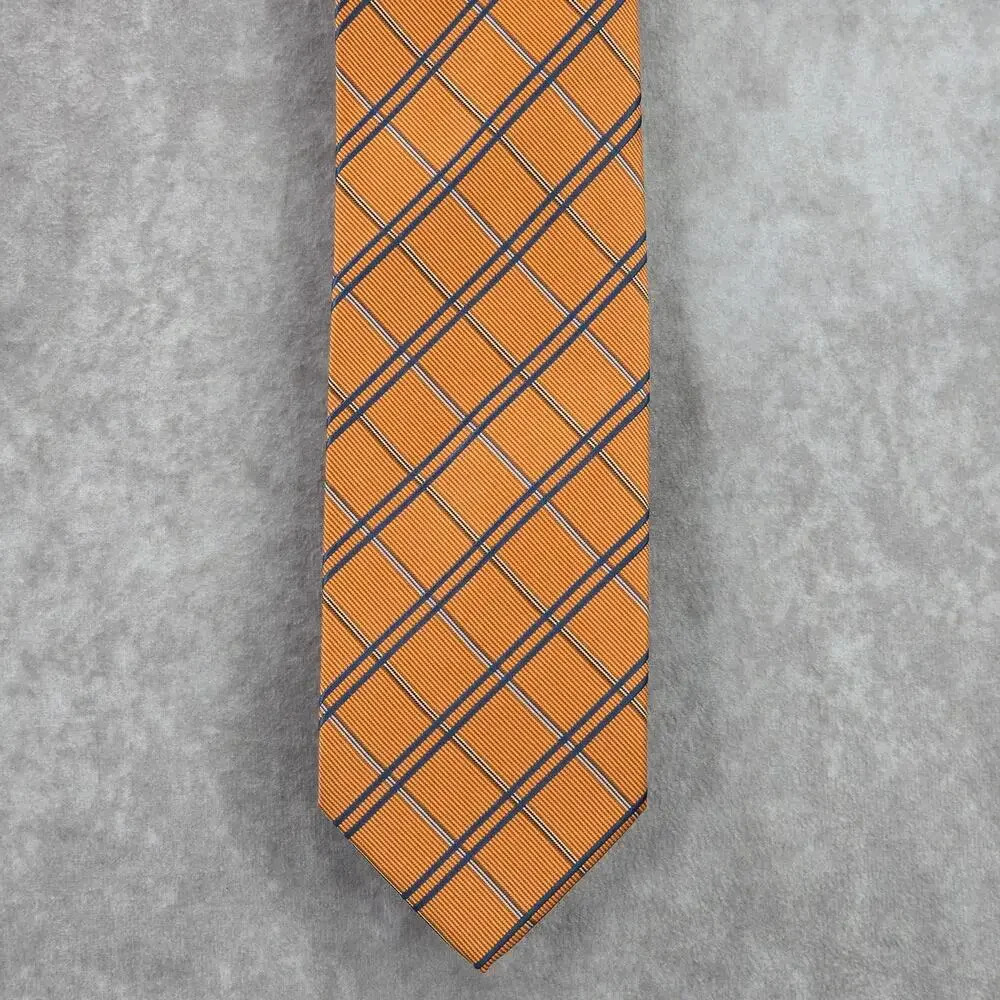 Stafford Orange Blue Stripe Plaid Tartan Geometric Executive Neck Tie Men's